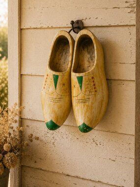 Vintage Large Hand Painted Dutch Wooden Shoes Collectible